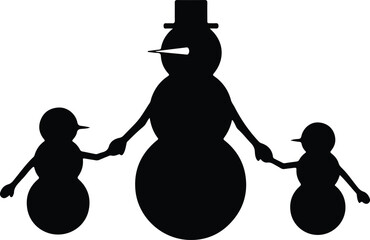 Vector silhouette snowman family holding hands illustration