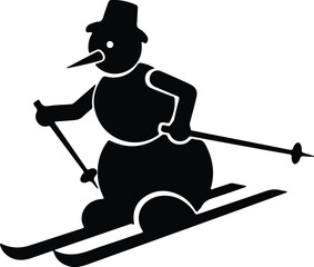 Vector silhouette snowman skiing downhill enjoying winter sport illustration