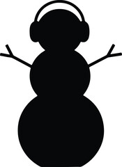 Vector silhouette snowman wearing headphones listening music illustration