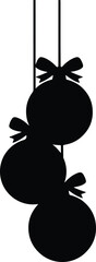 Vector silhouette three christmas balls hanging with ribbons illustration
