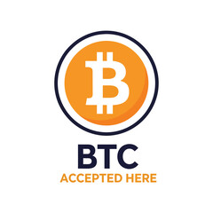 Obraz premium Bitcoin Accepted Here Logo Design.