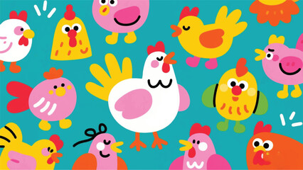 Naklejka premium Cute Chicken Illustrator Artwork Banner Background Design Template 