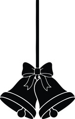 Vector silhouette two christmas bells with ribbon bow illustration