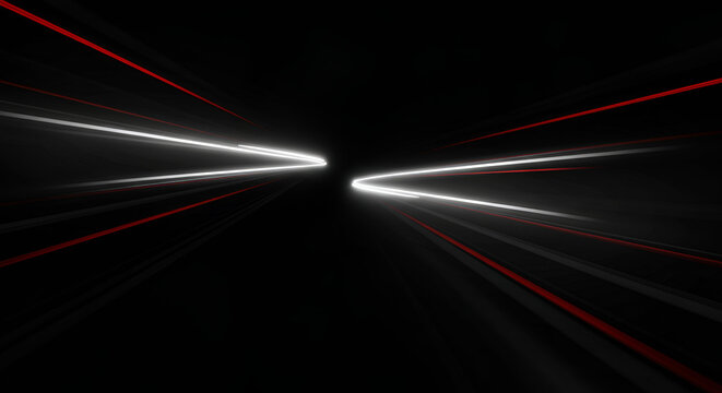 Dynamic abstract background with blurred red and white light trails on black