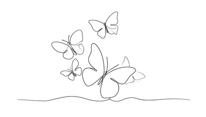 Graceful butterflies in flight, depicted in a single continuous line drawing, against a plain background.