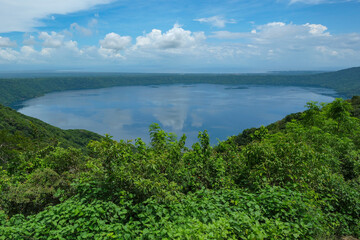 Catarina, Nicaragua - October 2, 2025: View of Apoyo Lagoon from the Catarina Lookout, Nicaragua.