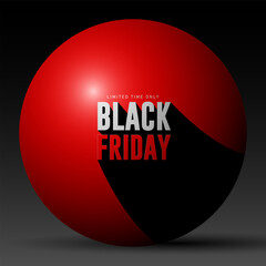 Creative Black Friday Sale Banner Text on Big Red Ball in Black Background