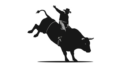 Rodeo Silhouette Cowboy Riding a Bucking Bull