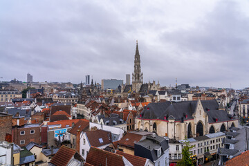 Obraz premium Panoramic view of Brussels cityscape with historic architecture.