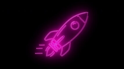 Neon Rocket Illustration on Black Background Space Exploration Concept - Powered by Adobe