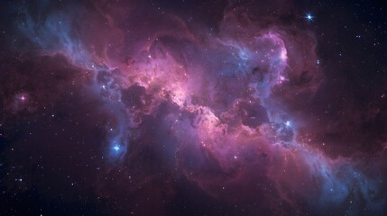 Fototapeta premium Stunning illustration of a colorful galaxy nebula glowing in vibrant hues of purple, blue, pink, and orange with countless stars scattered across deep space.