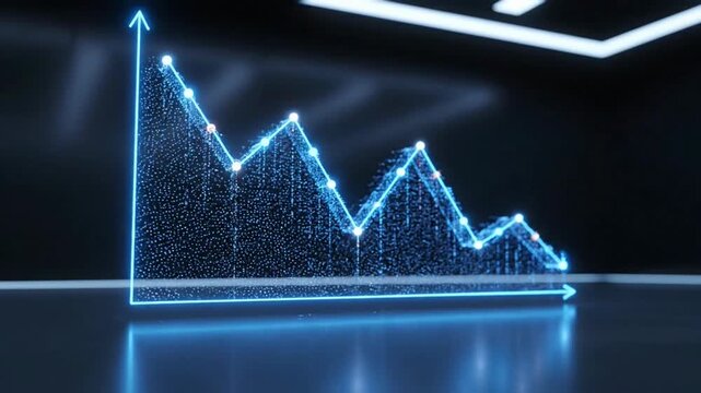 Abstract blue graph showing a downward trend on a reflective surface.