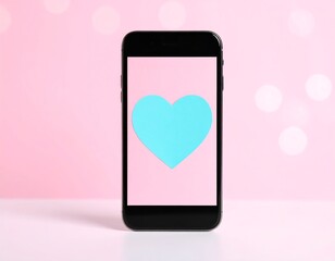 Smartphone with light blue heart graphic on pink background