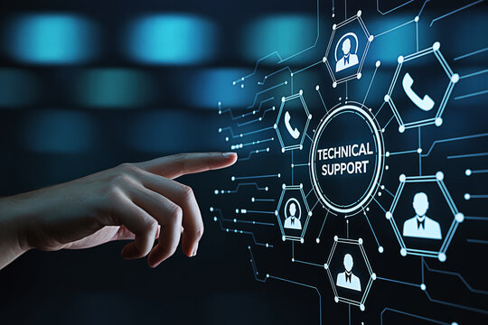 Finger touching technical support interface on a digital screen with glowing network connections - Powered by Adobe