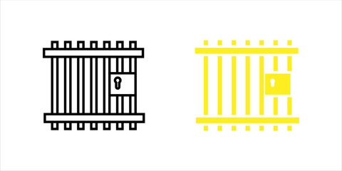  Prison or jail silhouette symbol. Metal cage with bars and lock. Crime justice or punishment icon. Vector black shape isolated on white background.