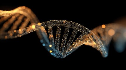 Futuristic DNA Structure on Wireframe Background