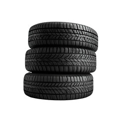Three stacked tires are presented against a stark black backdrop, showing tread patterns and tire sidewalls, capturing the texture and details with dramatic lighting.