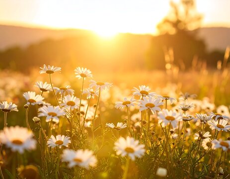 Daisies glow in a field at sunset - Powered by Adobe