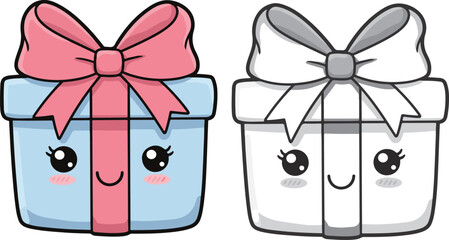 Gift box with ribbon smiling face cartoon illustration. World Kindness Day