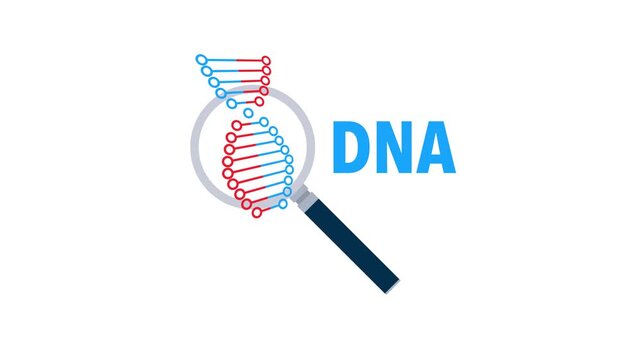 DNA genetic research and magnifying glass animation