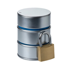 Cylindrical containers are secured by a brass padlock, symbolizing protection and safeguarding on a contrasting black backdrop.