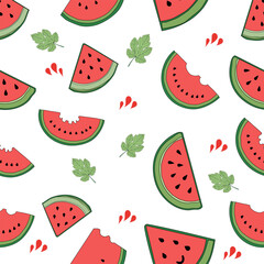 watermelon seamless pattern. Watermelon Cartoon Icon Set Vector Design. Watermelon slices vector illustration. Fresh watermelon clipart set. Summer fruit icon collection. Watermelon line art drawing