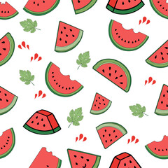 watermelon seamless pattern. Watermelon Cartoon Icon Set Vector Design. Watermelon slices vector illustration. Fresh watermelon clipart set. Summer fruit icon collection. Watermelon line art drawing