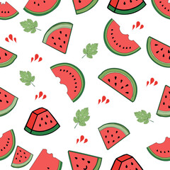 watermelon seamless pattern. Watermelon Cartoon Icon Set Vector Design. Watermelon slices vector illustration. Fresh watermelon clipart set. Summer fruit icon collection. Watermelon line art drawing