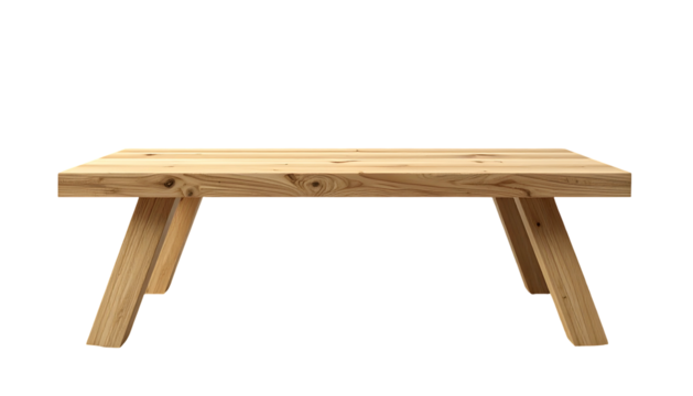 view of a wooden coffee table with a rectangular tabletop and angled legs.