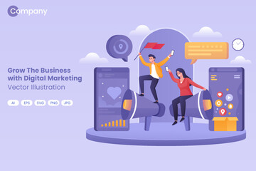 People on megaphones promoting digital marketing