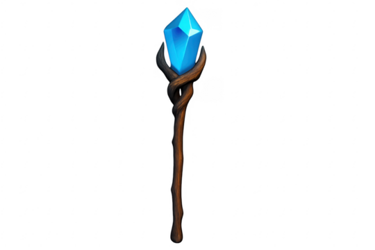 Fantasy wizard staff with blue crystal for magic spells