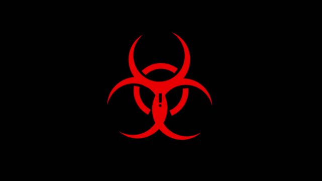 Red Biohazard Symbol on Black Background danger warning