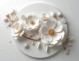 Elegant White Floral Arrangement on Round Plate.