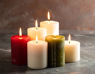 Burning Candles in Various Colors.