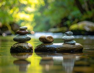 Stacked stones in flowing river