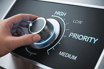 Adjusting priority knob to high setting for business focus and efficiency in task management