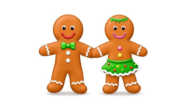 Two gingerbread people holding hands, ideal for festive holiday designs, christmas greetings, love and togetherness themes in graphic projects.
