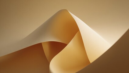 Abstract macro shot of folded paper creating a curving, layered form, warm lighting