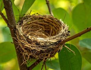 Empty Bird Nest in Tree.