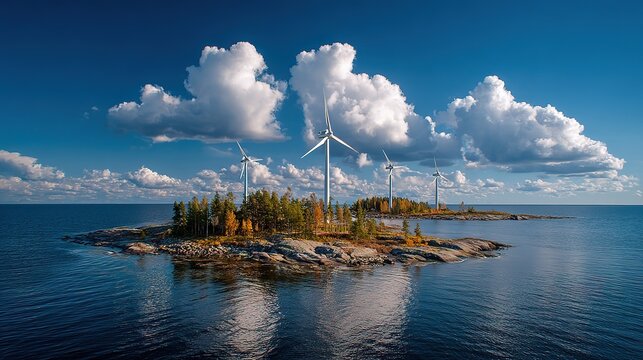 Scandinavian Wind Farm Generating Renewable Energy in Finland. Sustainable Power and Eco Friendly Landscape.