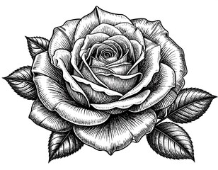 Detailed Black and White Rose Illustration.