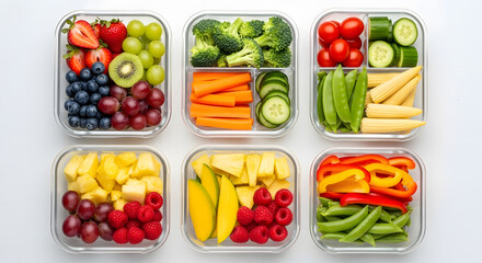 Nutritious Meal Prep Vibrant fruits, vegetables, and healthy snacks in organized containers