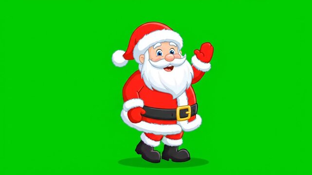 Santa claus spreading joy with a cheerful wave against a lively green backdrop, perfect for christmas and holidaythemed designs.