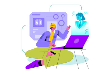 Person interacting with AI via laptop person appears on screen