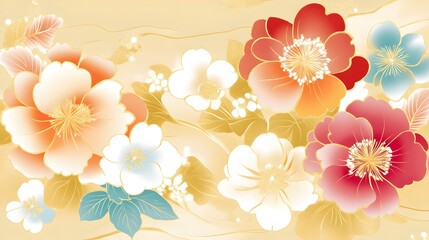 Floral pattern illustration with golden accents on a beige background