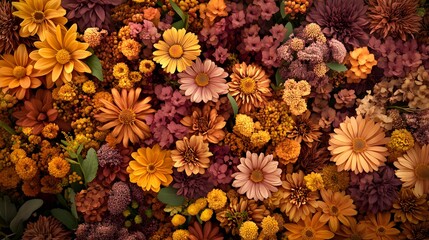 Autumn floral abundance vibrant full frame of chrysanthemums and blossoms