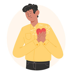 Person holding chest with red heart illustration