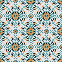 Seamless orange floral vector pattern for fabric and wallpaper
