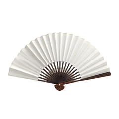Elegant White Handheld Fan with Wooden Handle on Transparent Background