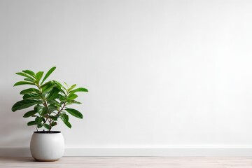 Fototapeta premium Indoor Plant in Minimalist Pot Against White Wall Background